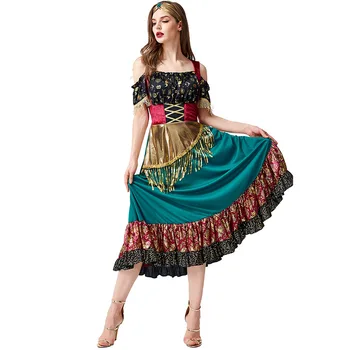 Umorden Fantasia Purim Trajes de Halloween para as Mulheres Starlight Cigana cartomante Traje de Flamenco Dancer Vestido de Cosplay