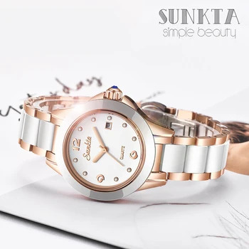 SUNKTA 2019 Nova Rosa Relógio de Ouro Mulheres Relógios de Quartzo Senhoras de melhor Marca de Luxo Feminino Relógio de Pulso da Menina Relógio Relógio Feminino+Caixa