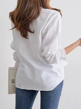 Queda Blusa Branca de Manga Longa Planície Stand Colarinho Branco Mulheres Top Blusa Elegante Tops Causal Senhora do Escritório OL Trabalho Retrô Camisas