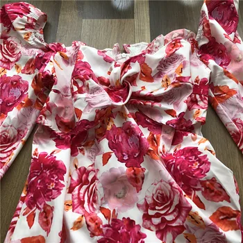 2020 Verão cor-de-Rosa e Rosa Branca, flor de estampa Floral Dolce Ustrous Algodão Elástico Mid-coxa Cortar Mulheres de Vestido Vestido de S-XL