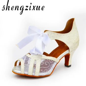 ShengzixueGirl das Mulheres de Sandálias de Senhoras Brilho Cintilante PU Pano de Lantejoulas de Salão/Dança latina Sapatos de Prata/Preto/Ouro 7CM/5CM
