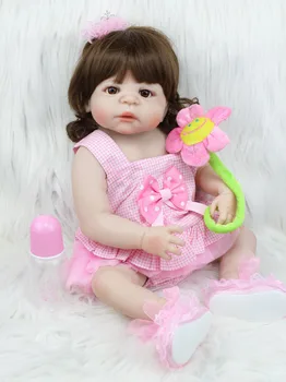 55 cm de Corpo Inteiro de Silicone Renascer Menina Boneca, Brinquedos Docemente Recém-nascido Princesa Criança Bebês Boneca de Presente de Aniversário de Criança tomar banho de Brinquedo