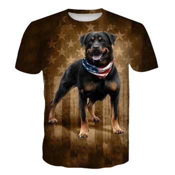 Novo Design Bonito Cão Rottweiler de Impressão 3D Funny T-shirt Elegante, Casual, Casual Manga Curta