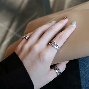 SHANICE Mulheres 925 Prata Esterlina Abrir Anéis de Cadeia Transversal Ajustável Anéis de Dedo do Estilo de Coreia, Jóias de Prata
