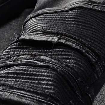American Streetwear Dos Homens De Moda Jeans De Cor Preta Emendados Designer De Hip Hop, Punk Calças De Alta Qualidade Slim Fit Motociclista Calça Jeans Homme
