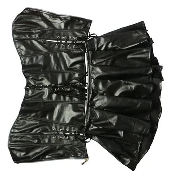 S-6XL Lingerie Plus Size Mulheres negras de Couro Falso Burlesco Steampunk Espartilho Vestido Gótico de PVC Espartilho Colete Busto