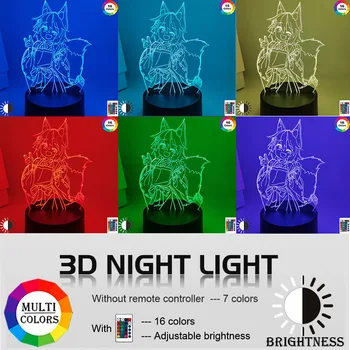 3d Lâmpada Úteis Fox Senko San Figura Nightlight Mudança de Cor de Usb a Bateria a Luz da Noite para Meninas, Decoração do Quarto de Luz Holo