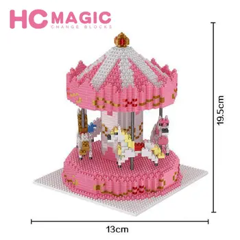 HC MAGIA 1014 Diamante Carrossel Cavalo Bolo de Montagem do Modelo de Construção de Blocos de Crianças Presentes de Aniversário Figuras DIY Brinquedos de Menina Anime