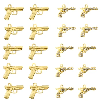 10Pcs Arma Pistola Encantos Liga de Ouro Com Strass de Moda Pendentes Para Fazer Jóias Encontrar Colar Pulseira DIY feito à mão