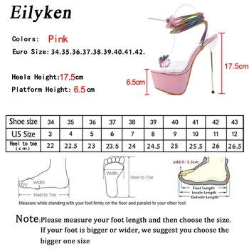 Eilyken Fino Salto Alto Lace-Up Femmes Sandálias De Borboleta, Nó-De Cristal De 2021 Verão Pulseira De Tornozelo Cores Misturadas Plataforma Sapatos Mulheres