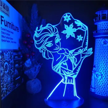 Disney Congelados 3D a Luz da Noite Elsa Lâmpada do floco de Neve Lampe Princesa dos desenhos animados do Quarto Decoração de Natal de Dom Crianças Lampara De Noche Dormitorio
