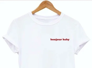 Sunfiz YF Bonjour Baby T-Shirt, Bonjour Bebe, Paris Camisa, francês Shabby Chic, francês Camisa, Estética, Roupas, Tumblr Camisa
