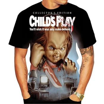 Chucky Boneca de Halloween Horror em 3D T-shirts Para os Homens Criativo de Algodão T O-Pescoço Curto Manga Camiseta, Além de Roupas Tamanho