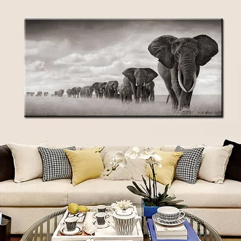 África negra Elefantes Selvagens Animais de Lona Pintura na Parede Escandinávia Pôsteres e Impressões de Arte Imagem para Decoração de Sala de estar