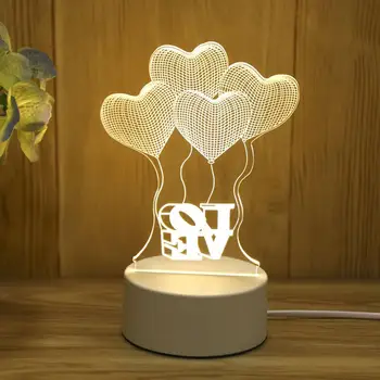 3D Sensor de Luz do USB dos desenhos animados de Acrílico Luz Ambiente Lâmpada Mutável para o Quarto de Dia dos Namorados, aniversário, presente de Natal