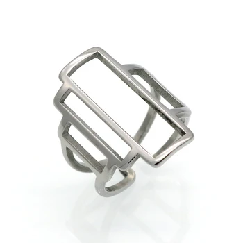 BORASI as Mulheres a Abrir Anéis de Aço Inoxidável Único Hollow Desenho Geométrico Cocktail Ring Finger Cor de Ouro Jóias de Moda 2017