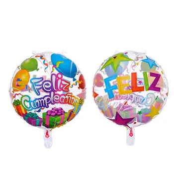 50pcs 18inch Rodada da Folha de Balão espanhol Feliz Cumpleanos Infláveis, Balões de Hélio, Feliz Festa de Aniversário, Decoração Presentes Balaos