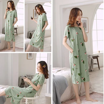 Pijama Vestido de Noite para Mulheres de Manga Curta arco-íris Listrado Camisola Solta Dormir Tops Grande Tamanho de Lazer Sleepwear