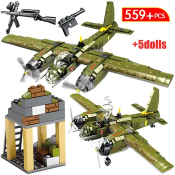 Militar Avião de Caça Modelo de Blocos de Construção para a Cidade de WW2 Argamassa Polícia DIY Helicóptero Tijolos de Brinquedos Para Crianças
