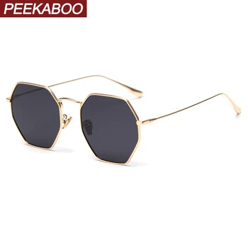Peekaboo retro óculos de sol polarizados mulheres metal ouro polígono 2020 alta qualidade octogonal masculina óculos de sol para homens presentes uv400