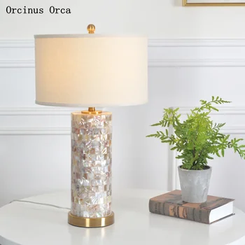 American luxo branca shell luminária de mesa estudo de quarto de cabeceira lâmpada romântico simples decorativa LED lâmpada de mesa
