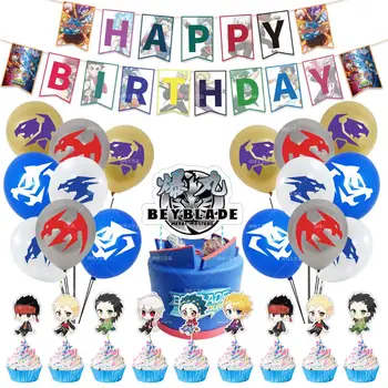 1set/pack Feliz Aniversário Balões de Beyblade Explosão de Festa Temática Conjunto de Decorações Meninos Favores de Suspensão Faixa de Bolo de Cupcake Toppers