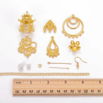 Fazer jóias Kit DIY Oscila o Brinco com Pérola de Vidro Esferas Lustre Componentes Esferas de Caps e Correntes Brinco de Ganchos & argola