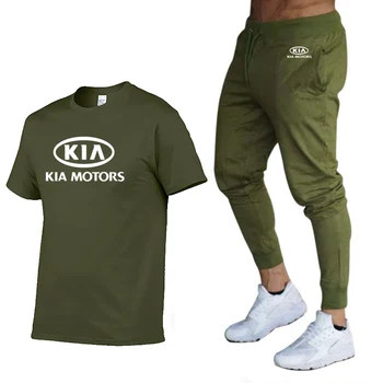 Moda Verão Homens T Shirts KIA Logotipo do Carro de Impressão HipHop Ocasionais do Algodão de Manga Curta de alta qualidade, T-shirt terno de Homens Vestuário