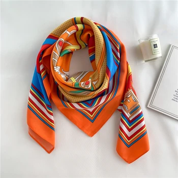 Lenço de seda Design de Impressão de Grande Hijab Senhora Pescoço Headkerchief Moda Xale e agasalhos para as Mulheres Bandana de Luxo da Marca Foulard de Verão