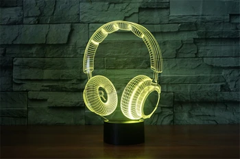 3D DJ Auscultadores de Design da Lâmpada Noite de Música Monitor de Fone de ouvido Fone de ouvido Forma Noite de Luz 7 Alterar Cores de cama Luz da Lâmpada de Decoração de Casa