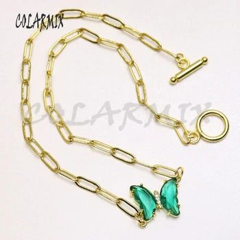 10 fios de borboleta colar de cristal colar de jóias de moda para as mulheres misturar cores de pedra colar de cadeia de ligação do colar 56043