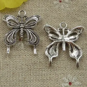 114 peças tibetano borboleta de prata encantos 26x23mm #3294