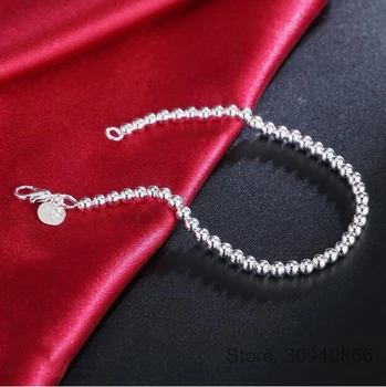 Prata 925 Esterlina de 4mm Suave Perla o Bracelete Para as Mulheres a Moda Casamento, Festa de Noivado de Charme Jóias