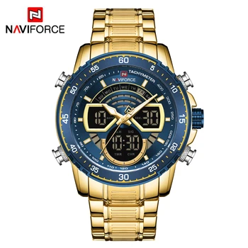 NAVIFORCE Homens Relógios as melhores marcas de Moda de Luxo Duplo Visor de relógio de Pulso de Aço Inoxidável Esporte Impermeável Relógio Relógio Masculino