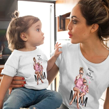 Correspondência de Família Roupas Super Mãe e Filha de Impressão tops Dia da Mãe Camiseta de Presente para a Mãe e para mim Tee T-shirt Camiseta Casual