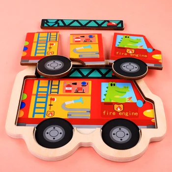 De madeira de Brinquedo do Bebê 3D quebra-Cabeças de Jigsaw Conselho de Animais Coloridos Veículos Fruts Cartoon Formas Brinquedo Quebra-cabeça para Crianças de Bebê Meninos Meninas rapazes raparigas