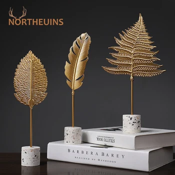 NORTHEUINS Ferro Criativo Golden Leaf Figuras Nórdico de Trabalho Modernos de Decoração de Folhas Estátua Escultura Para a Casa de Decoração de Interiores