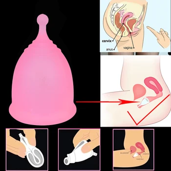 100Pcs copo Menstrual para as Mulheres de higiene Feminina Medical silicone Copo Menstrual reutilizável senhora da taça da copa menstrual de almofadas