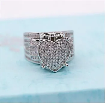 Vintage Coração de Diamante da cz Anel de prata 925 Jóias Oco Engajamento banda de Casamento de Anéis para as Mulheres, Festa Nupcial acessório