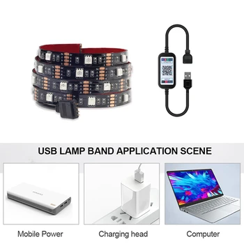 USB LED Strip RGB 5050 SMD, C.C. 5V Controle Bluetooth 1M 2M 3M 5M de tira Flexíveis do diodo emissor de luz para a Decoração Home PLANO de Fundo Luzes