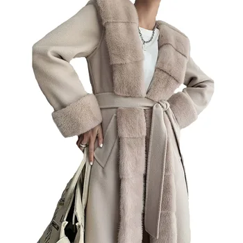 Real Mink Fur Casaco Longo Casaco de Peles de Mulheres Casaco de Inverno Com Capuz Natural Roupas de Cashmere Mulheres Casacos 2020 Elegante e Luxuoso Quente