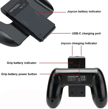 Alegria Con Carregamento Grip com Bateria de 1800mAh 2-em-1 Aperto de Conforto para a Nintendo Mudar Alegria-Con Controlador de Joycon Carregador com cabo