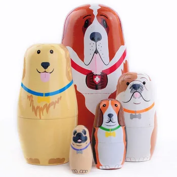 1Set do Cão dos desenhos animados de Madeira, Bonecas russas de Madeira Boneca Matryoshka DIY Artesanatos Ornamento de Presentes de Aniversário para Crianças