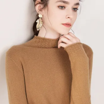 2019 o outono e o inverno de nova camisola das mulheres de meia-neck sweater pulôver cor sólida parágrafo curto