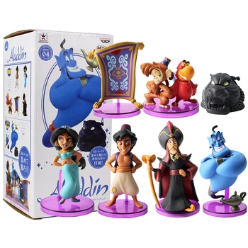 7pcs/monte Contos de Aladdin Figura de Brinquedo Princesa Jasmine Macaco Abu Papagaio Lago Genie Jafar Caverna das Maravilhas Modelo de Bonecas
