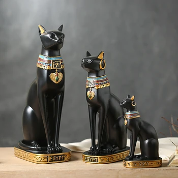 ERMAKOVA Resina Bastet Gato Artesanato Egípcio Gato Estatueta de Animal Escultura Home Office Desktop Decoração Presente
