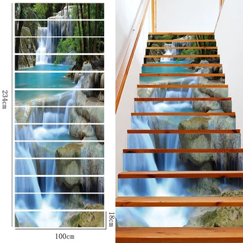 13Pcs 3D Auto-adesivo da Escada Riser Escada Adesivo Mural Cênico Decalque Impermeável Adesivos de Parede Decoração da Casa de Arte papel de Parede