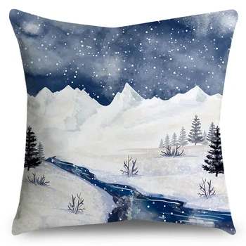 Aquarela de inverno padrão impresso travesseiro de fibra de poliéster macio carro sofá de casa, decoração de almofadas, capa de almofada