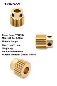 Engrenagem de cobre Extrusora de Alimentação de filamento Unidade 26 De Dentes da roda de alimentação de Engrenagem Com Parafusos 11*11mm