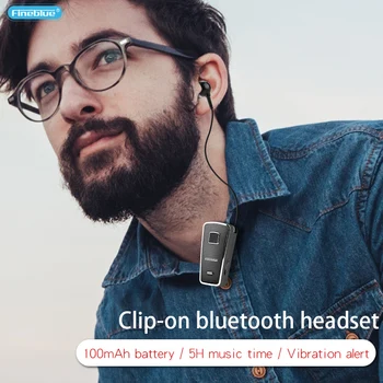 FineBlue F970 Pro chamada de vibração sem Fio Bluetooth Clipe de Colar Fone de ouvido Com Microfone de mãos-livres, Auricular de Negócios Fone de ouvido Estéreo